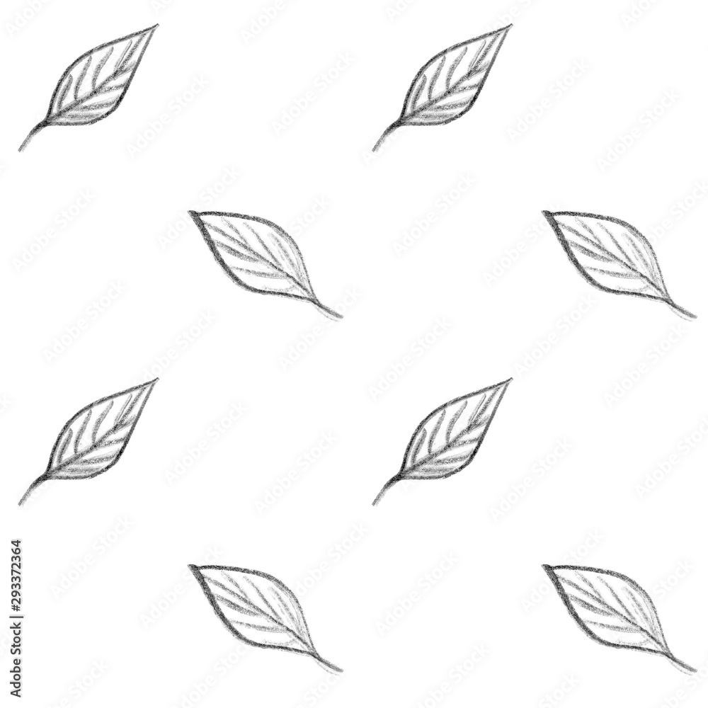 Fototapeta premium Seamless pattern of simple gray monochrome leaves. Botanical print. Decorative hand drawing background.