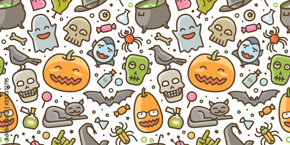 Fototapeta premium Halloween party colorful seamless background. Vector illustration