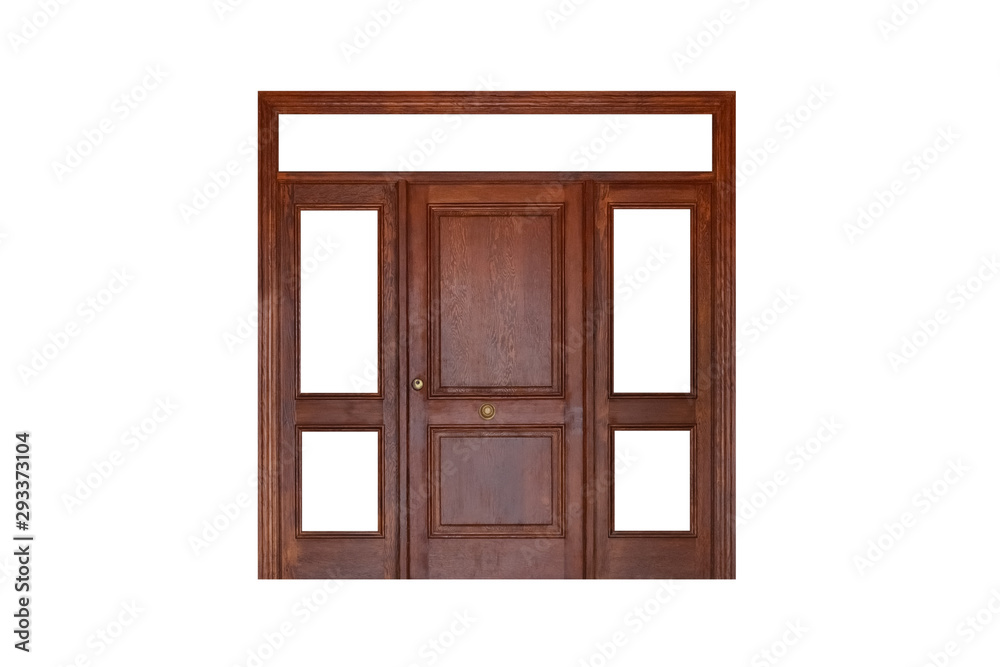 wooden entrance door isolated on white background