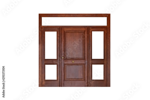 wooden entrance door isolated on white background