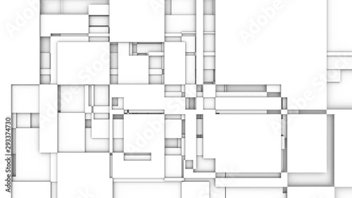 Animated stacked layers of white geometric panels, 3D abstract background.