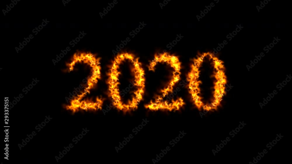 2020 text in flames against black background. 2020 text in flames against black background.