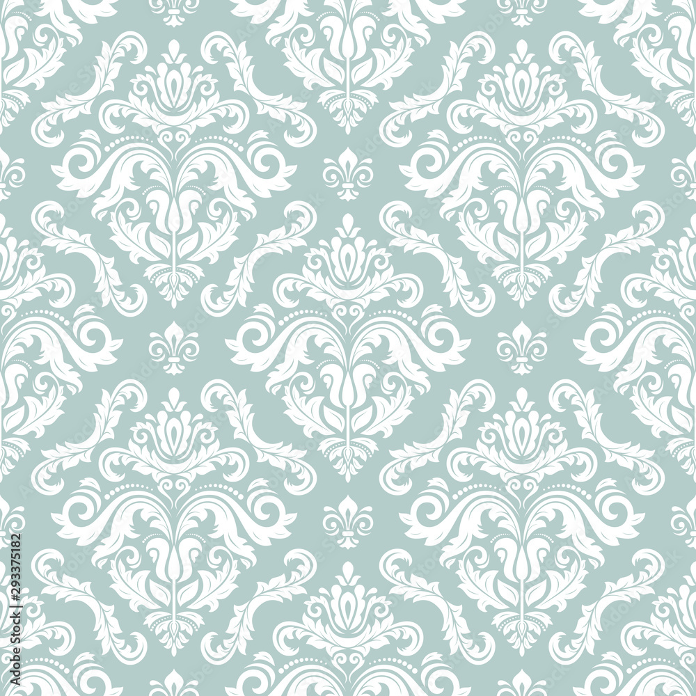 Classic seamless vector pattern. Damask orient light blue and white ornament. Classic vintage background. Orient ornament for fabric, wallpaper and packaging Classic seamless vector pattern. Damask orient light blue and white ornament. Classic vintage background. Orient ornament for fabric, wallpaper and packaging