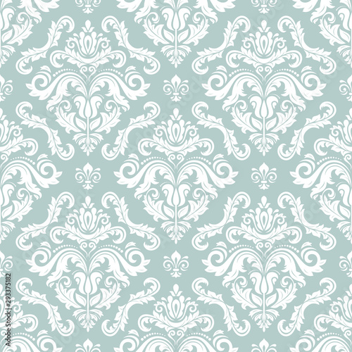 Classic seamless vector pattern. Damask orient light blue and white ornament. Classic vintage background. Orient ornament for fabric  wallpaper and packaging