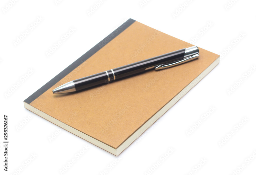 brown note book with black pen brown note book with black pen