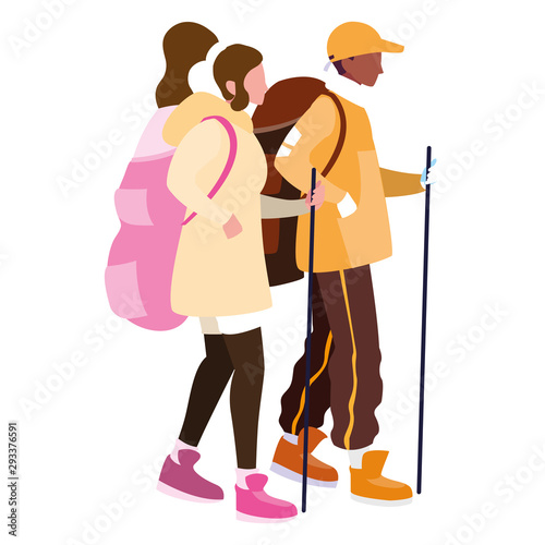 Isolated trekking man and woman vector design