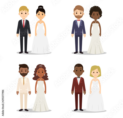 Collection of wedding couple character vector set isolated on white background - Vector illustration