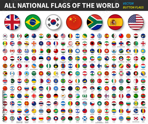 All national flags of the world . Convex button flag design . White isolated background . Element vector .