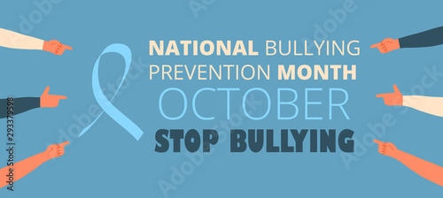 National Bullying Prevention month in October in USA. Victim scene in society.