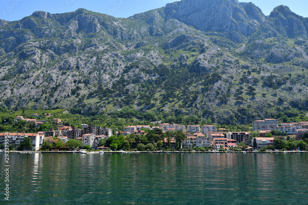 View of the Dobrota city from the Bay of Kotor, Montenegro