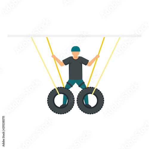 Man zip line tires icon. Flat illustration of man zip line tires vector icon for web design