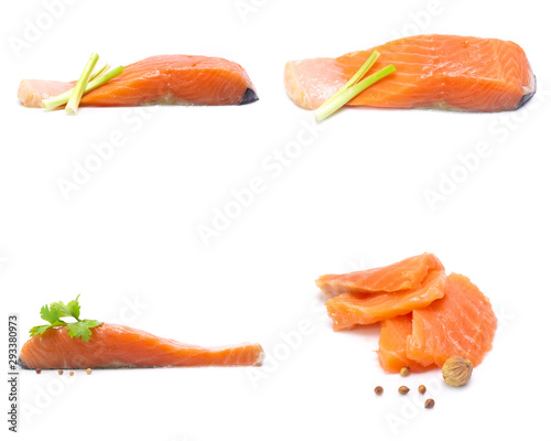 salmon isolated on white background (Mix, set , collection)