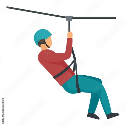 Boy helmet zip line icon. Flat illustration of boy helmet zip line vector icon for web design