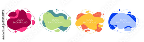 Set of 4 abstract modern graphic liquid elements. Dynamical waves different colored fluid forms. Isolated banners with flowing liquid shapes. Template for the design of a logo, flyer or presentation.