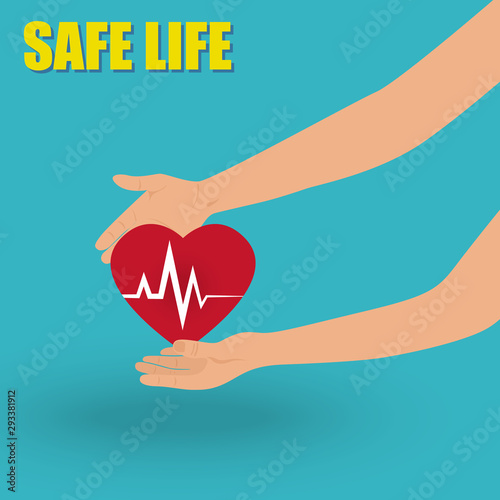Hand Holding Heart in Safe Life Concept