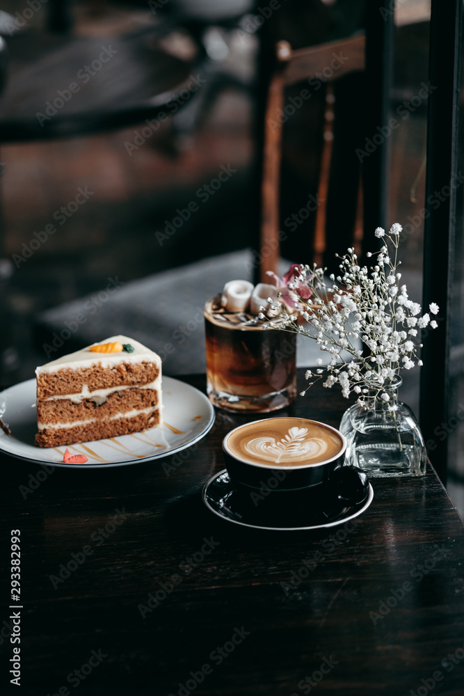 coffee and cake in cafe