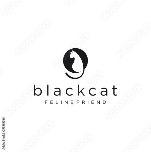 Black Cat Logo  silhouette Vector Simple  . Circle Cat Logo Simple