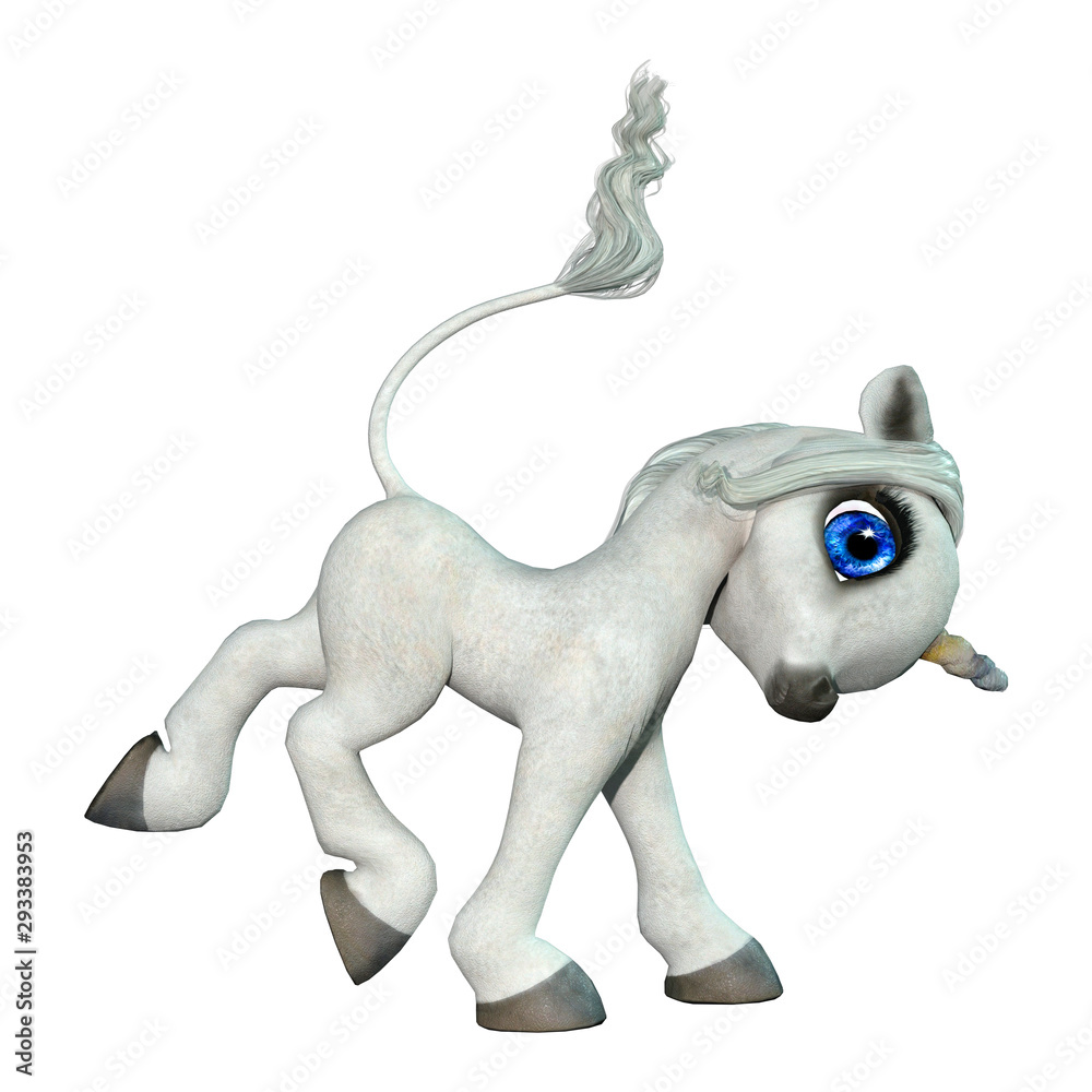 3D Rendering Fairy Tale Little White Unicorn on White 3D Rendering Fairy Tale Little White Unicorn on White