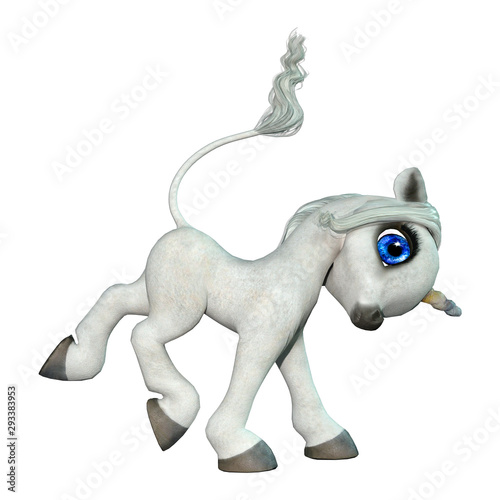 3D Rendering Fairy Tale Little White Unicorn on White