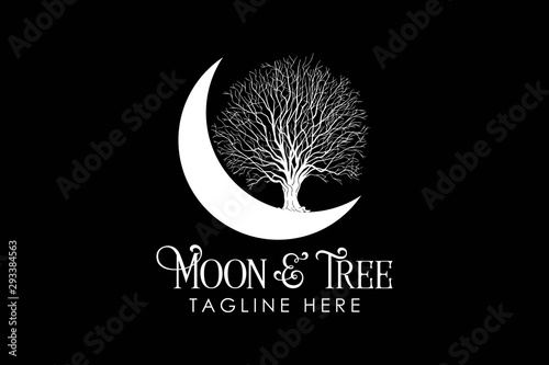 moon and tree logo template