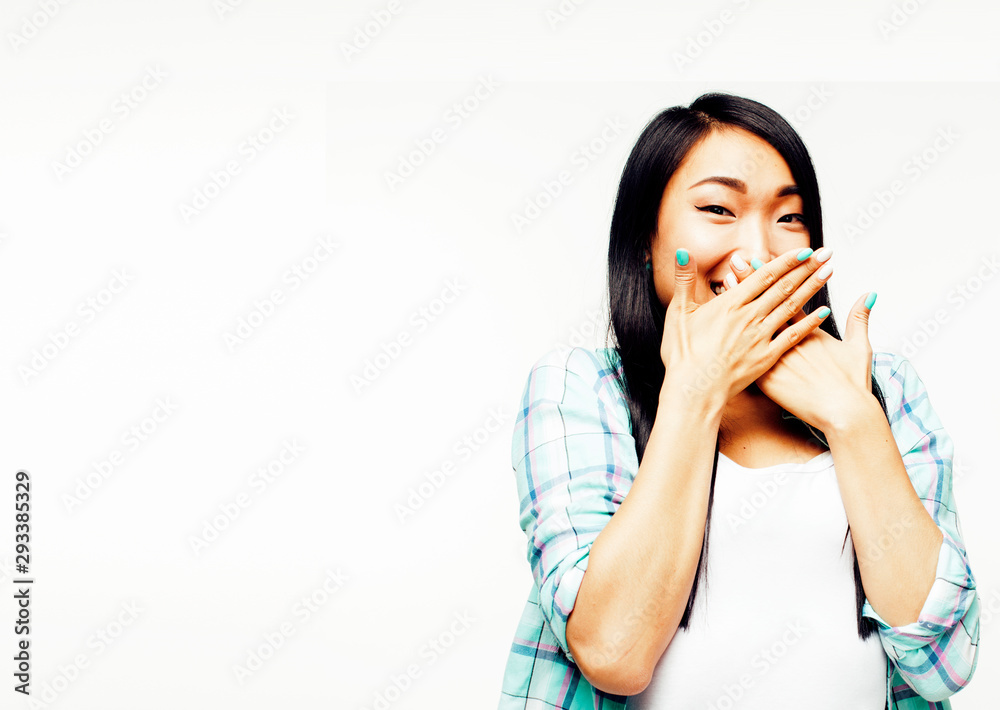 young pretty long hair asian woman happy smiling emotional posing isolated on white background, lifestyle people concept young pretty long hair asian woman happy smiling emotional posing isolated on white background, lifestyle people concept