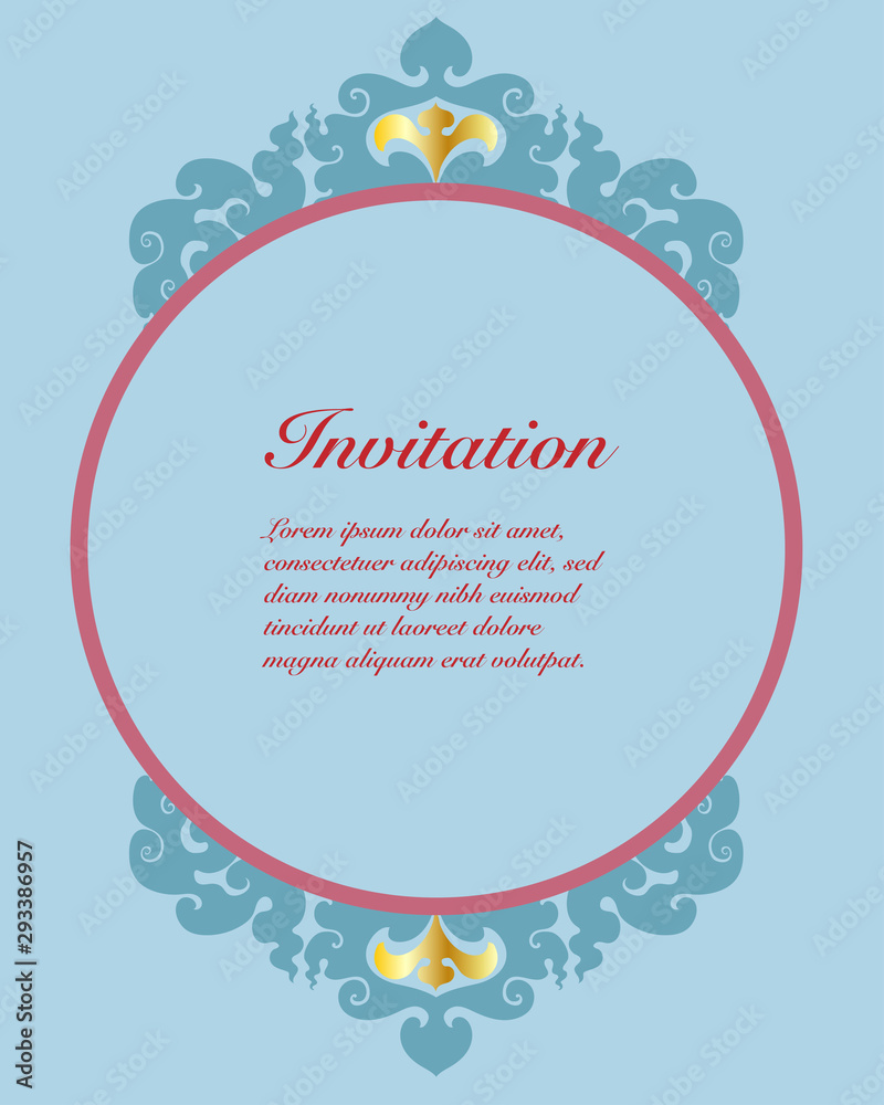 Vector of invitation card template, background and frame border. Thai art style floral vintage illustration design Vector of invitation card template, background and frame border. Thai art style floral vintage illustration design
