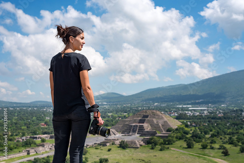 Tourist taking photos of Tehotihuacan