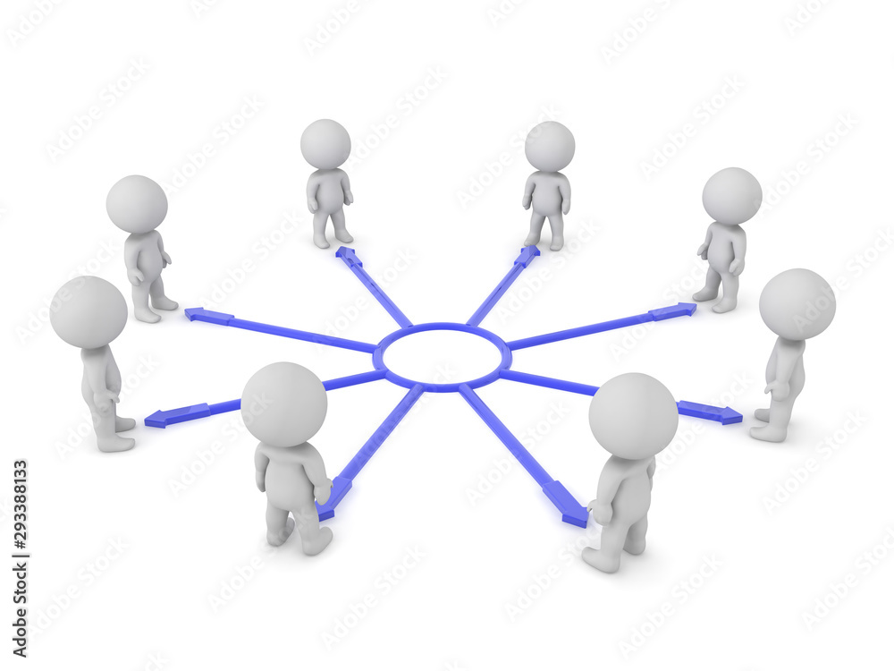 3D Characters standing around interconnected arrows 3D Characters standing around interconnected arrows
