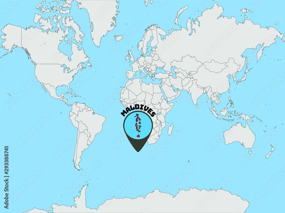 Vetor De Maldives Silhouette On Global World Map With All Continents 