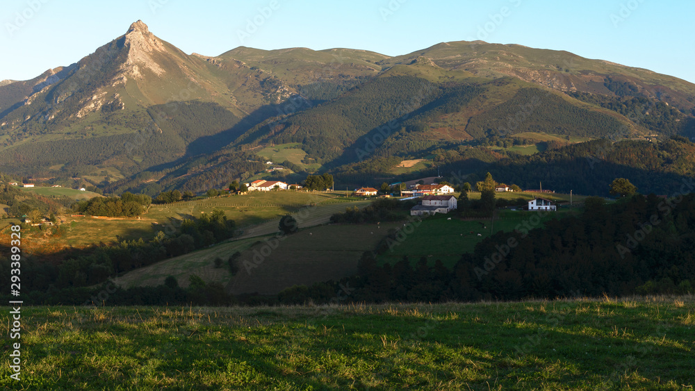 Panorama of Goierri with Txindoki mountain as background, Basque Country, Spain