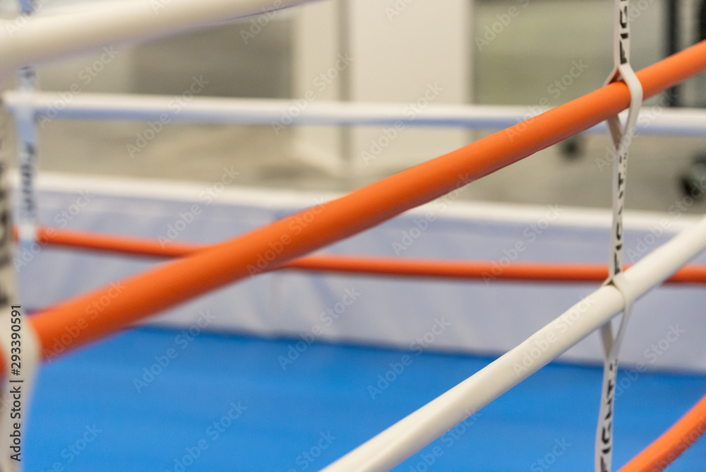 Naklejka premium Boxing ring. The ropes from the Boxing ring close-up. A place to fight.