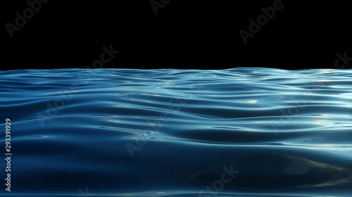 Moving surface of the water in slow motion. Sea or ocean. 3d illustration on black isolated backgrond photo