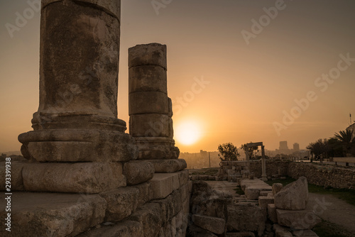 Sunset over the Temple of Hercules at the citadel, Amman, Jordan photo