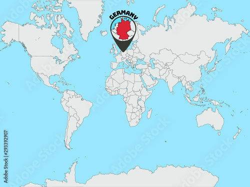 Germany Silhouette on Global world map with all continents europe, africa, asia, america, geolocation and contour. original colors and proportion. Vector illustration, countries set.