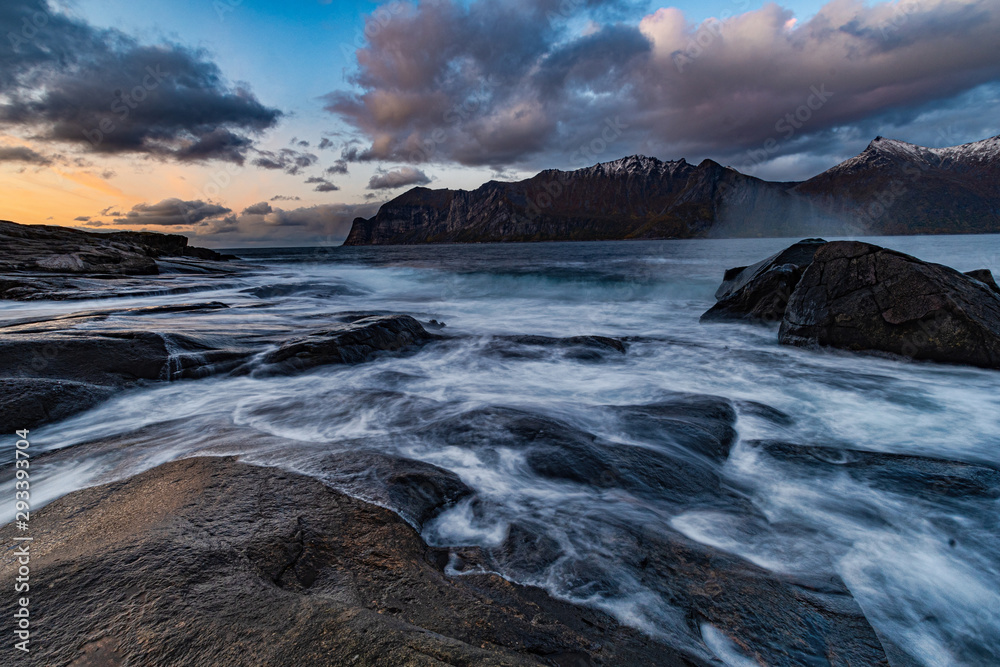 Waves Crashing On Rocks In Senja Norway
