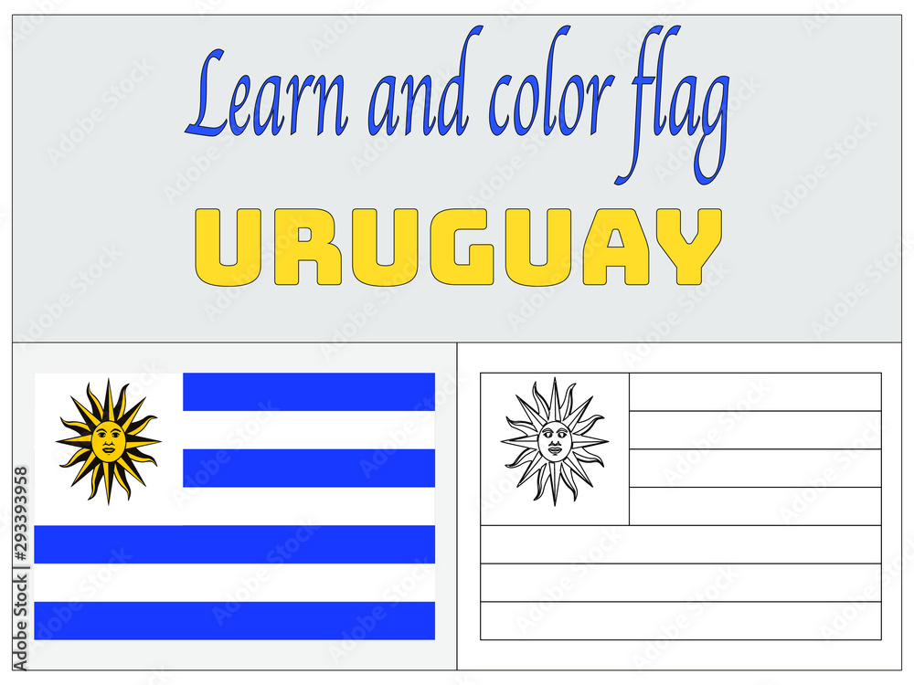 Fototapeta premium Uruguay National flag Coloring Book for Education and learning. original colors and proportion. Simply vector illustration, from countries flag set.