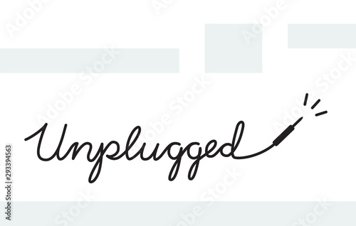 Handwritten lettering with word Unplugged and guitar cord.