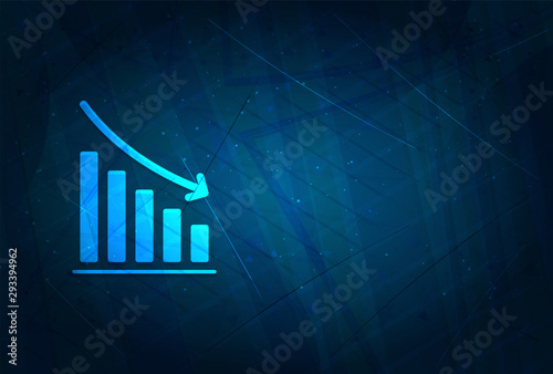 Statistics down icon futuristic digital abstract blue background