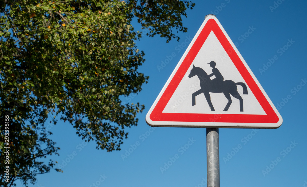 french road sign with horse