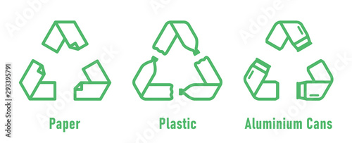 Paper, Pet bottles, aluminum cans form mobius loop