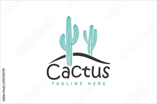 cactus logo template with 2 green cactus on a desert