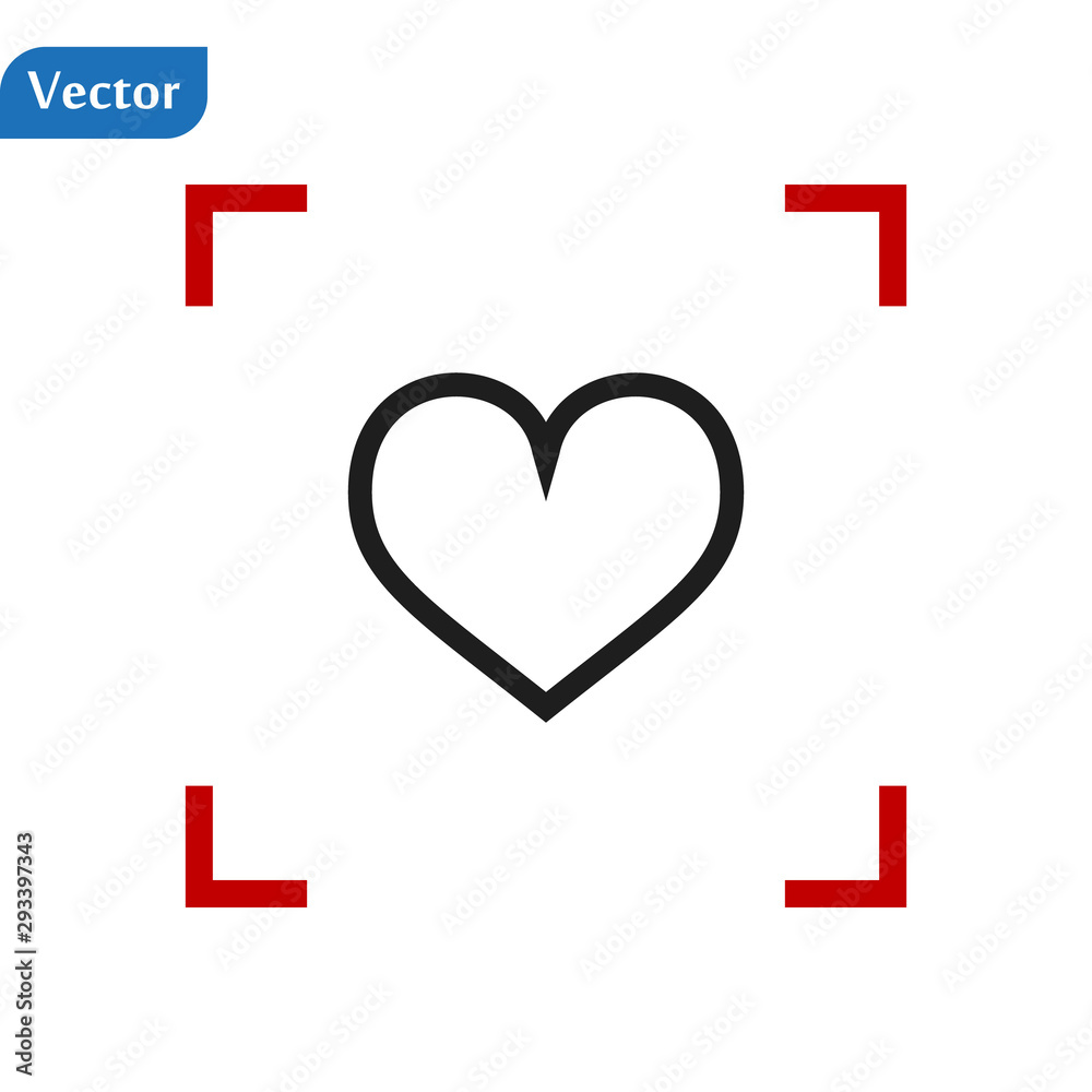Black Line Heart icon in a red viewfinder isolated on white background. Conceptual vector illustration, easy to edit. eps10