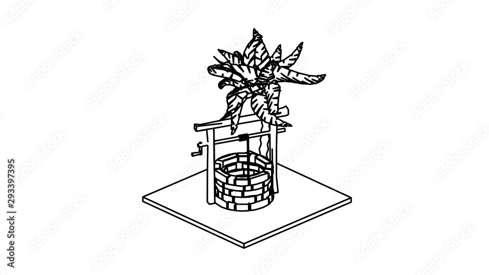 coloring page medieval well and palm tree coloring page medieval well and palm tree