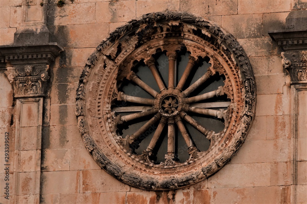 circular rose window of the holy Saviour Church, Dubrovnik, Croatia