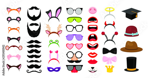 Photobooth party elements. Vector funny face masks