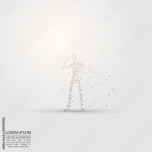 Abstract human intelligence for the superintendent. It consists of lines, points, triangles, particles on a white 3D background. Vector illustration EPS 10.
