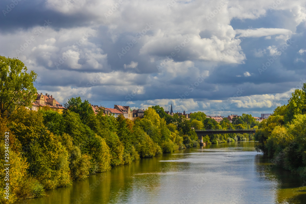 The Regnitz river in Bamberg, a medieval city in Upper Franconia, Germany. Famous travel, tourism destination