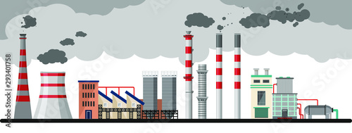 Industry factory vector industrial chimney pollution with smoke in environment illustration set of chimneyed pipe factory with toxic air cityscape on white background