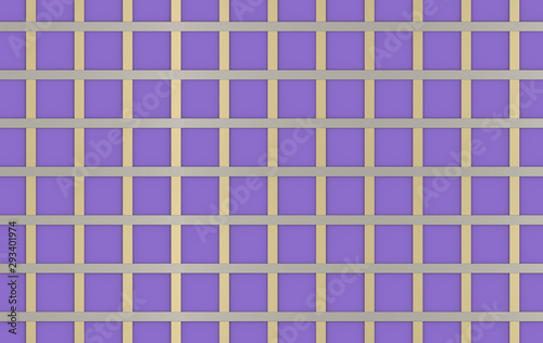 3d rendering. modern metal bar in square shape pattern art on purple wall background.