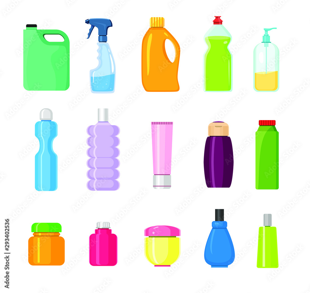 Detergent bottles set. Cartoon vector icons. Detergent bottles set. Cartoon vector icons.